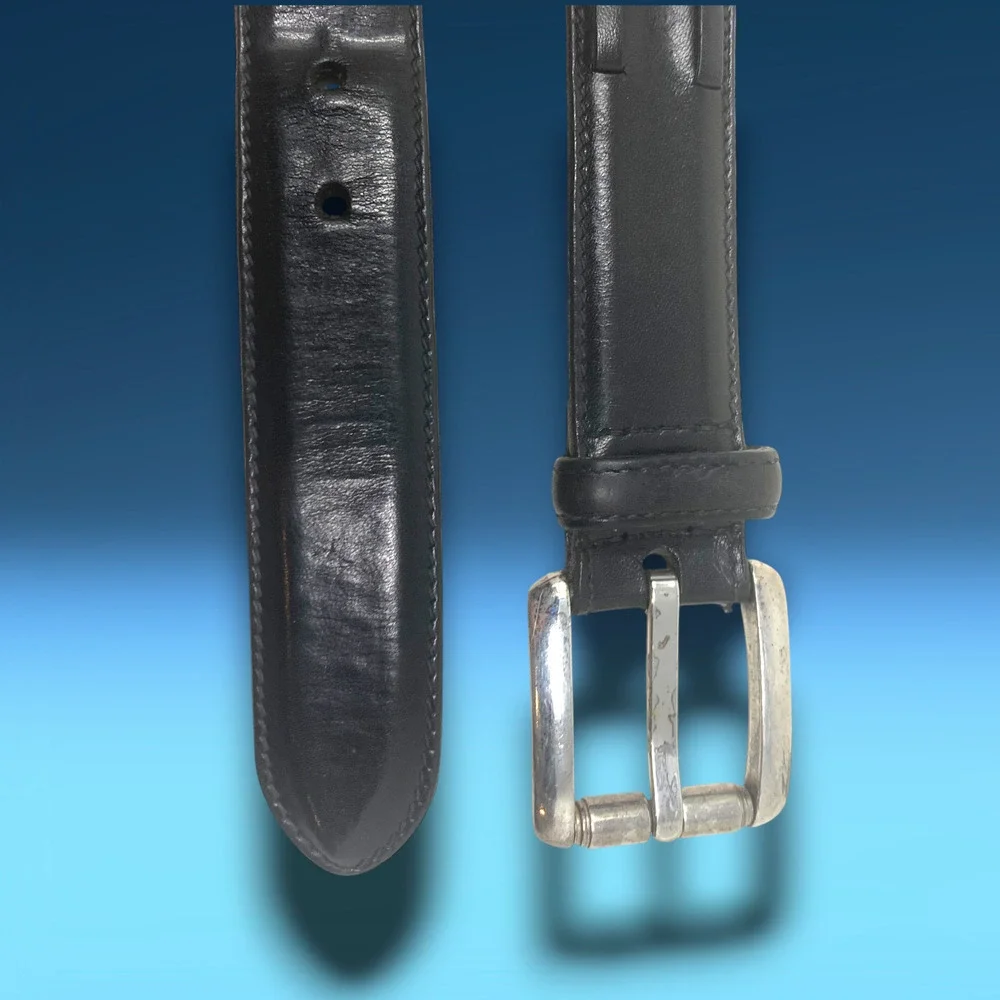 Vintage Trafalgar Sz 36 Black Calf Leather Textured Dress Belt Silver Buckle USA